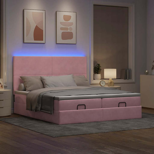 Cadre de lit ottoman avec matelas rose 160x200 cm velours