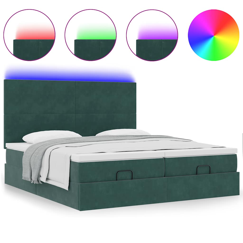 Cadre de lit ottoman avec matelas vert foncé 180x200cm velours