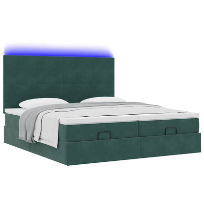 Cadre de lit ottoman avec matelas vert foncé 180x200cm velours