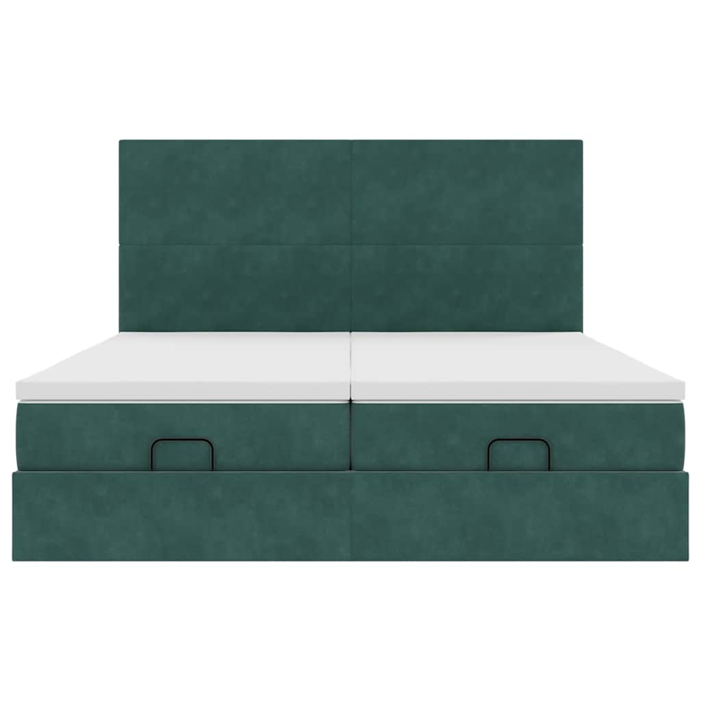 Cadre de lit ottoman avec matelas vert foncé 180x200cm velours