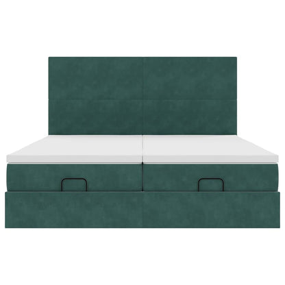 Cadre de lit ottoman avec matelas vert foncé 180x200cm velours