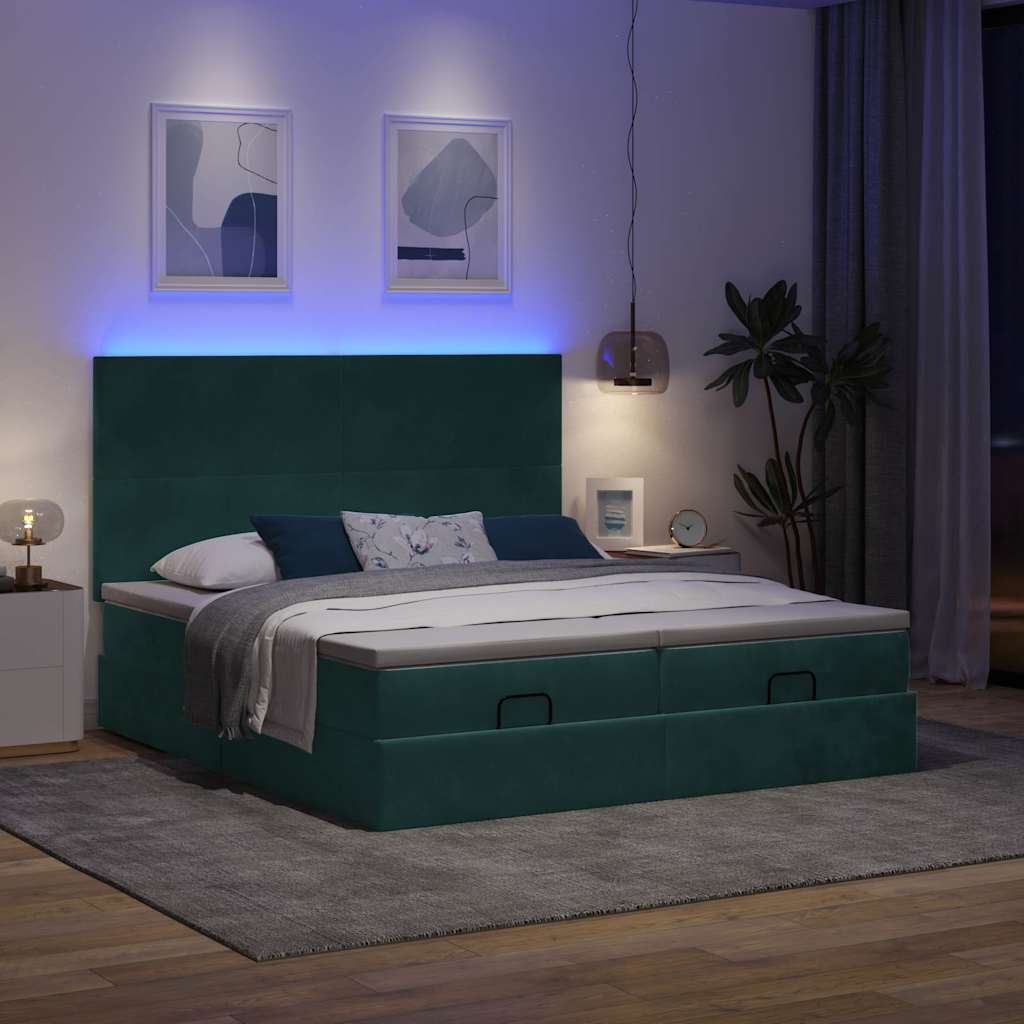 Cadre de lit ottoman avec matelas vert foncé 180x200cm velours