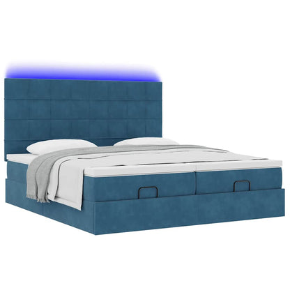 Cadre de lit ottoman avec matelas bleu foncé 160x200 cm velours