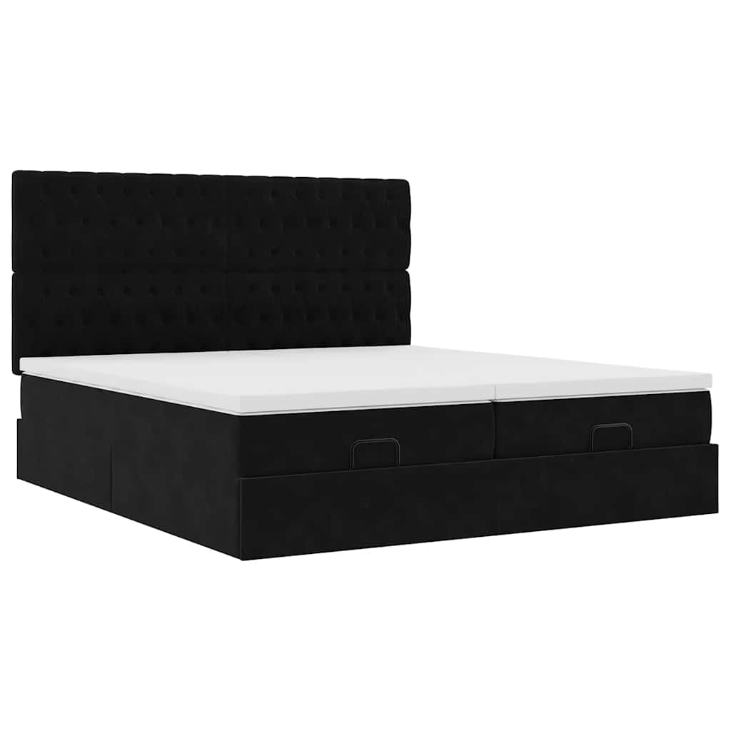 Cadre de lit ottoman avec matelas noir 160x200 cm velours