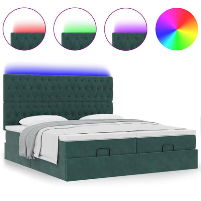 Cadre de lit ottoman avec matelas vert foncé 160x200 cm velours