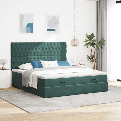 Cadre de lit ottoman avec matelas vert foncé 160x200 cm velours