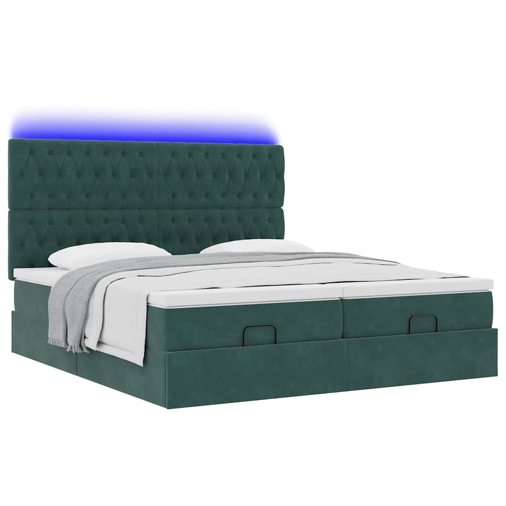 Cadre de lit ottoman avec matelas vert foncé 160x200 cm velours