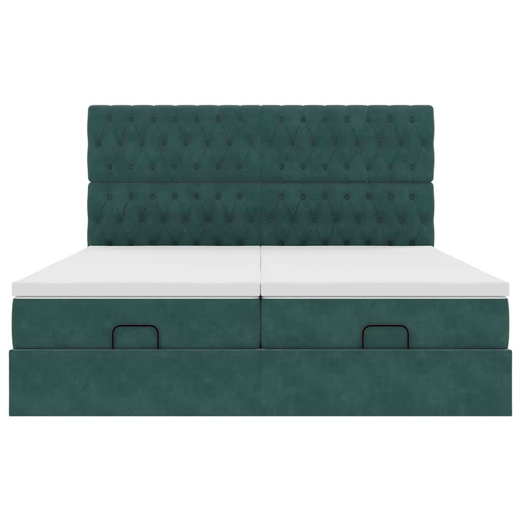 Cadre de lit ottoman avec matelas vert foncé 160x200 cm velours