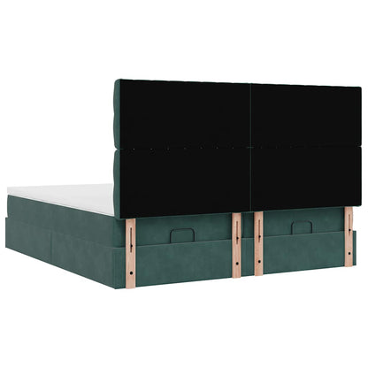 Cadre de lit ottoman avec matelas vert foncé 160x200 cm velours