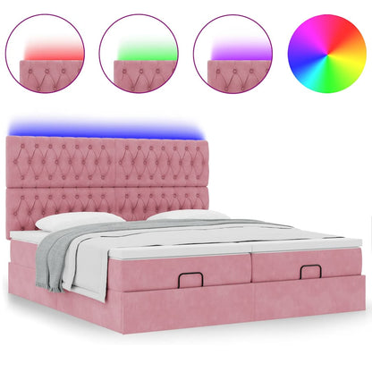 Cadre de lit ottoman avec matelas rose 160x200 cm velours