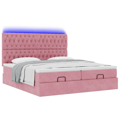 Cadre de lit ottoman avec matelas rose 160x200 cm velours