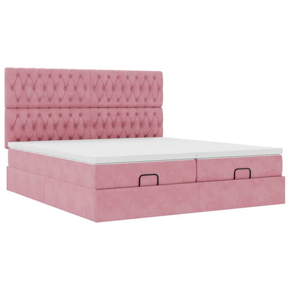 Cadre de lit ottoman avec matelas rose 160x200 cm velours