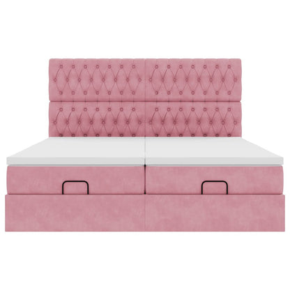 Cadre de lit ottoman avec matelas rose 160x200 cm velours