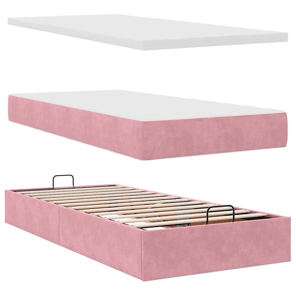 Cadre de lit ottoman avec matelas rose 160x200 cm velours