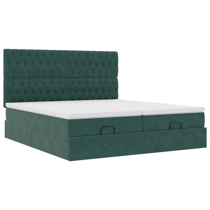 Cadre de lit ottoman avec matelas vert foncé 180x200cm velours