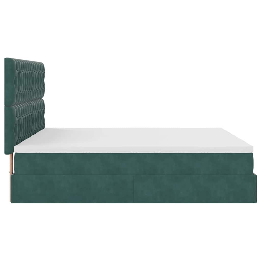 Cadre de lit ottoman avec matelas vert foncé 180x200cm velours