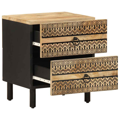 Table de chevet noir 40x33,5x46 cm bois de manguier massif brut