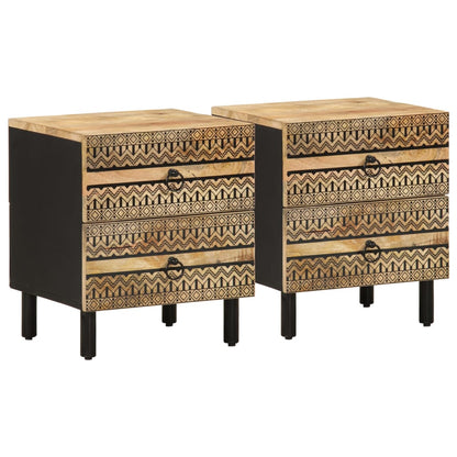 Tables de chevet 2 pcs noir bois de manguier massif brut