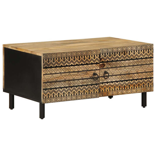 Table basse noir 80x50x40 cm bois de manguier massif brut