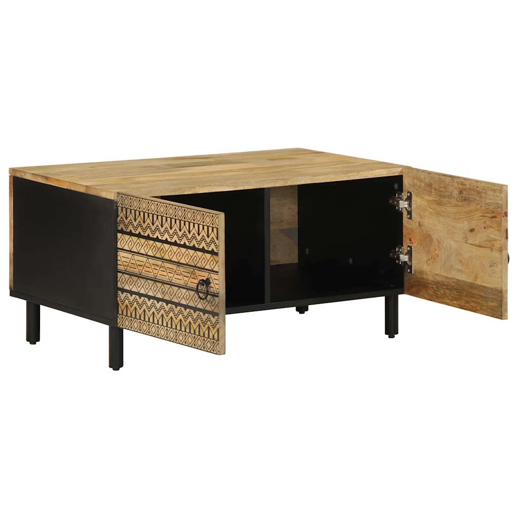 Table basse noir 80x50x40 cm bois de manguier massif brut