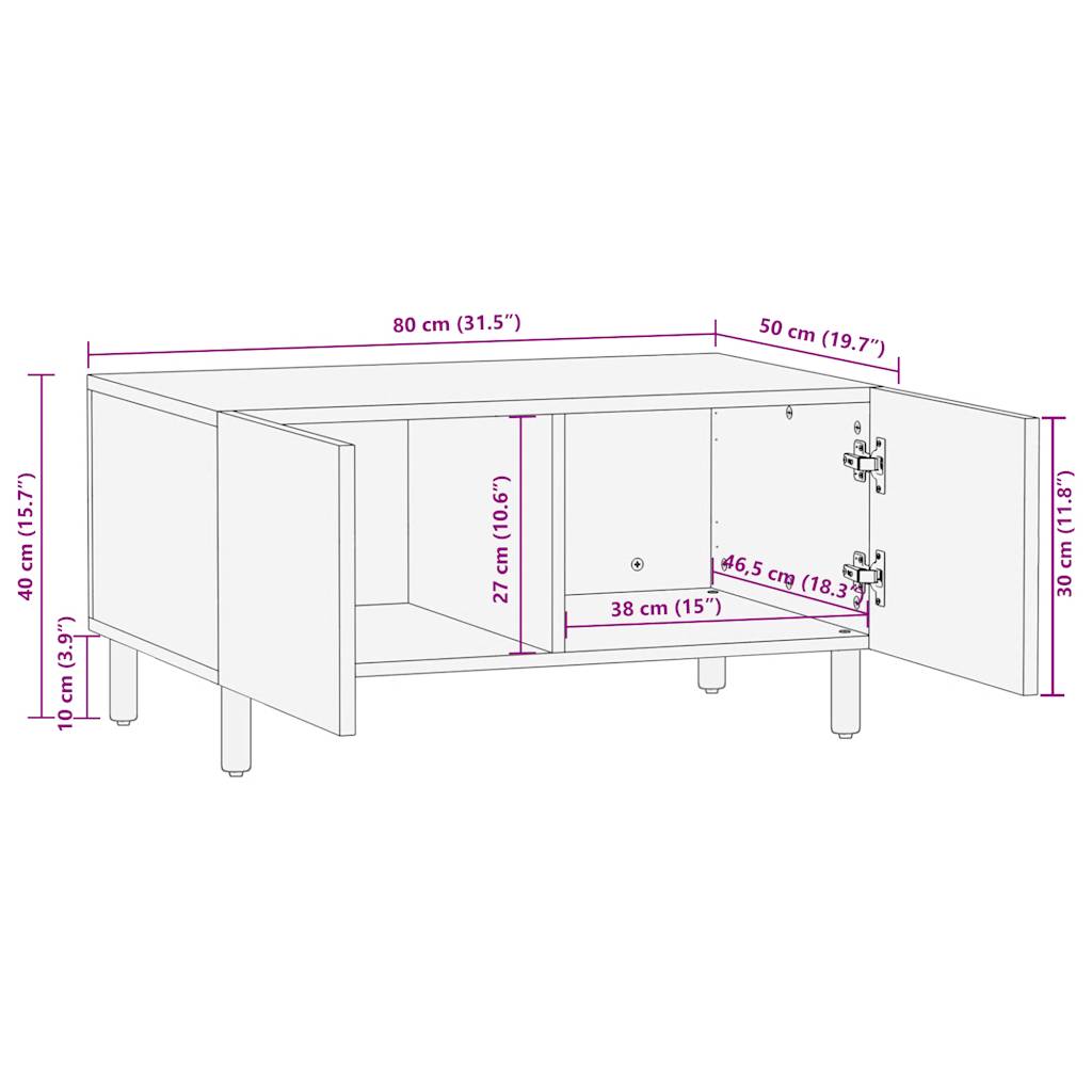 Table basse noir 80x50x40 cm bois de manguier massif brut