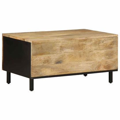 Table basse noir 80x50x40 cm bois de manguier massif brut