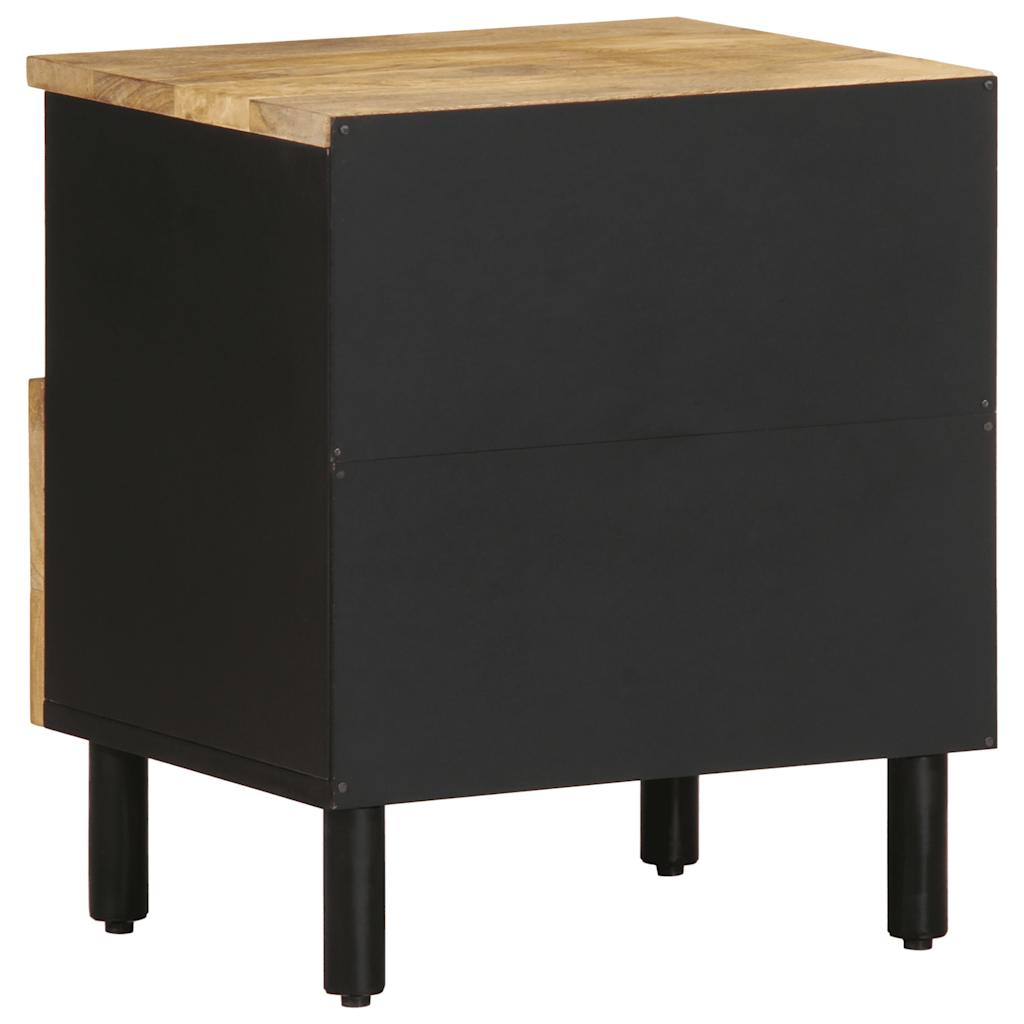 Table de chevet noir 40x33x46 cm bois de manguier massif brut