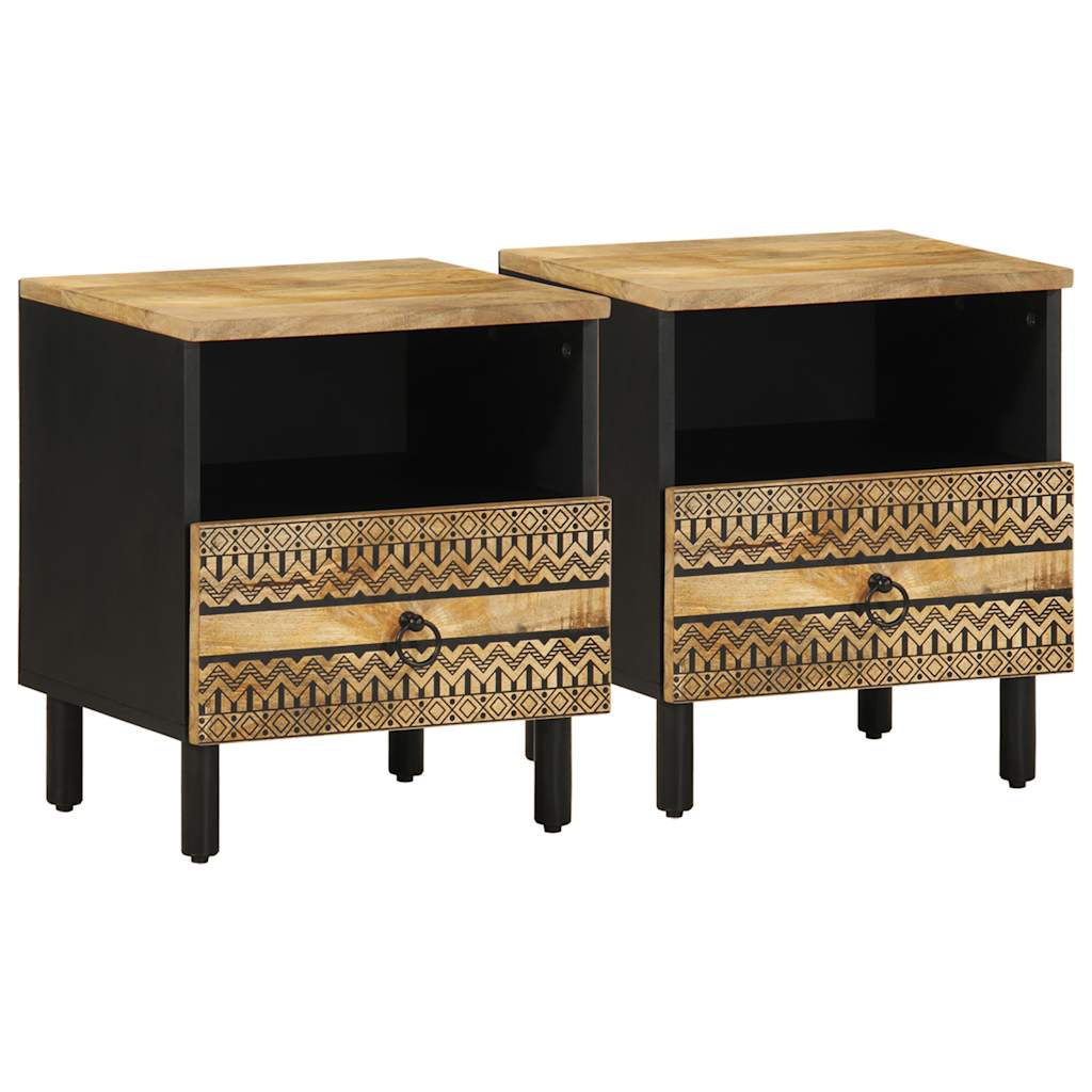 Tables de chevet 2pcs noir 40x33x46cm bois manguier massif brut