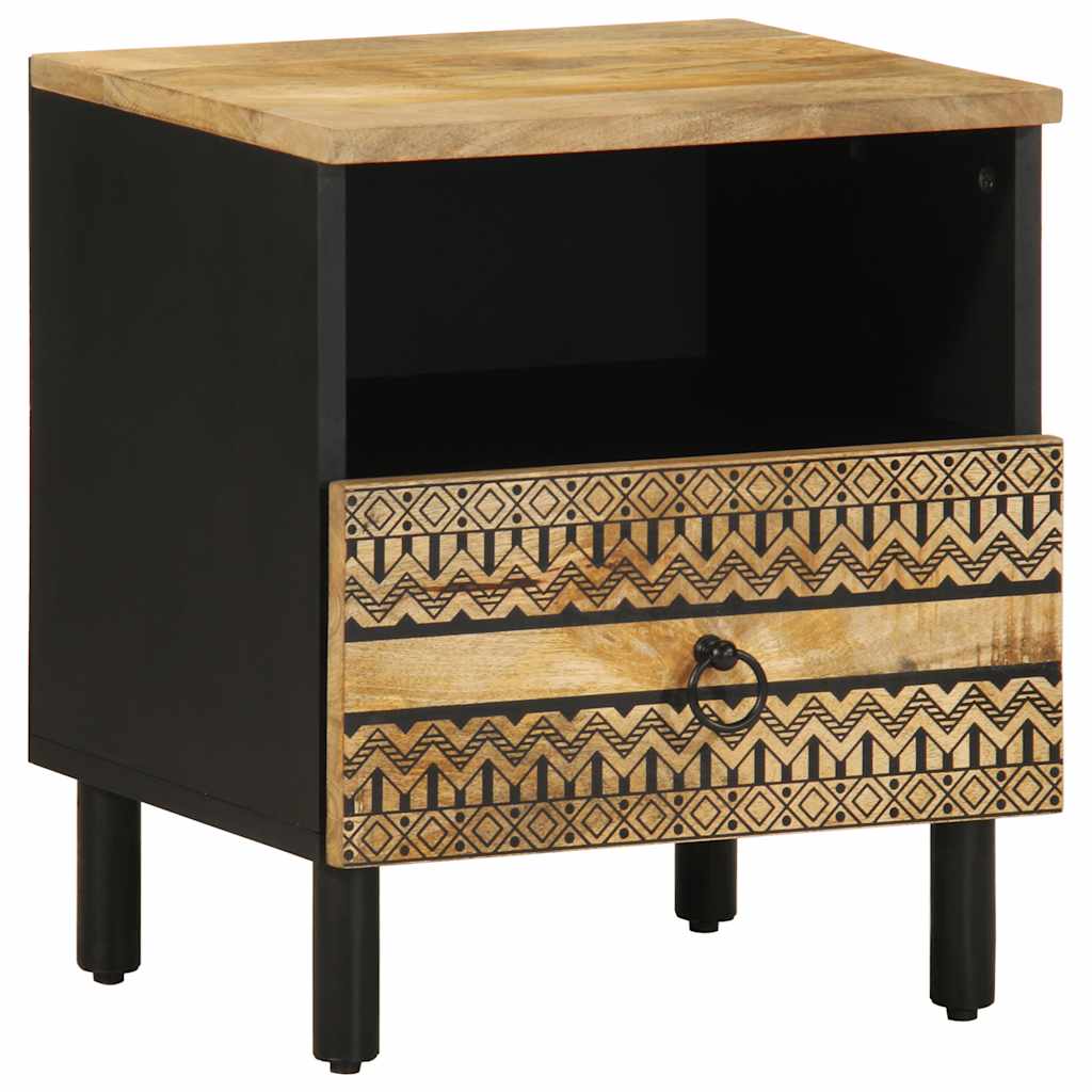 Tables de chevet 2pcs noir 40x33x46cm bois manguier massif brut