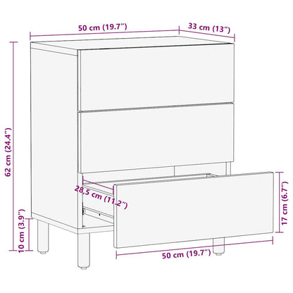 Table de chevet noir 50x33x62 cm bois de manguier massif brut