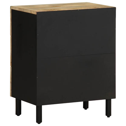 Table de chevet noir 50x33x62 cm bois de manguier massif brut