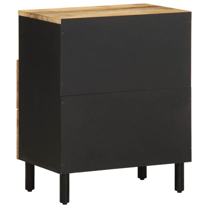 Table de chevet noir 50x33x62 cm bois de manguier massif brut