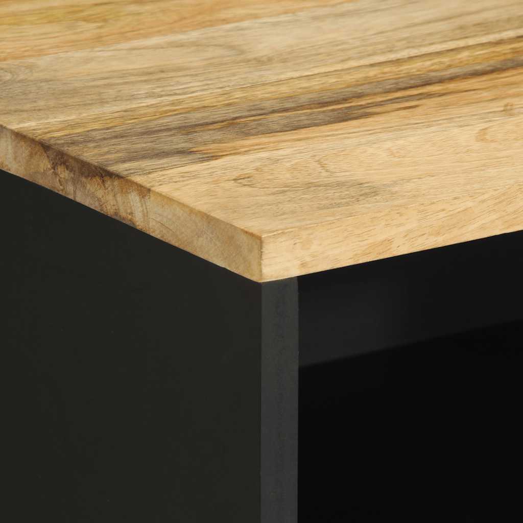 Table de chevet noir 50x33x62 cm bois de manguier massif brut