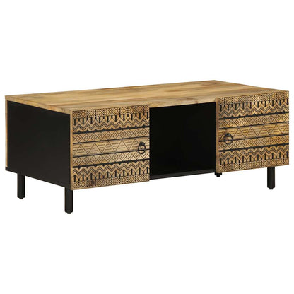 Table basse noir 100x54x40 cm bois massif de manguier brut