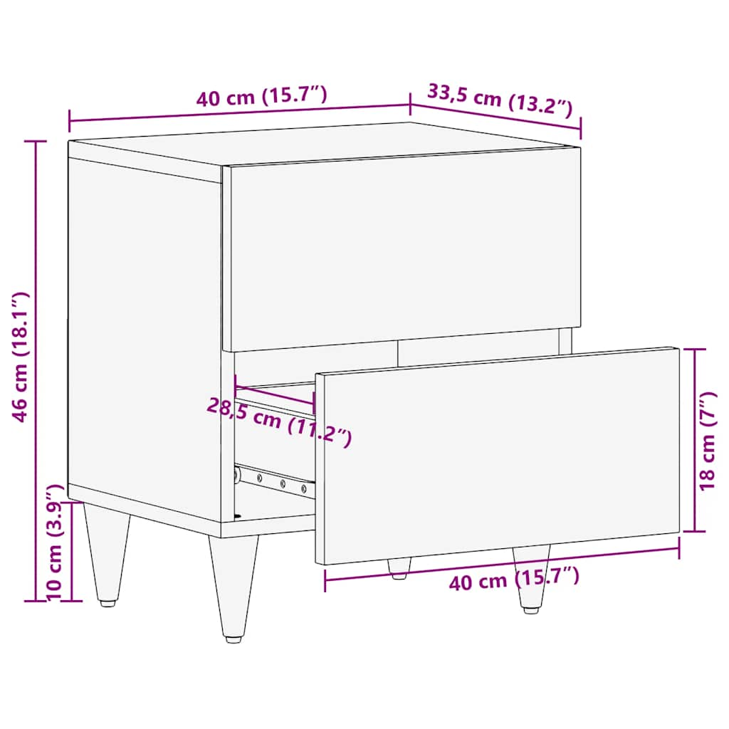 Table de chevet 40x33,5x46 cm bois de manguier solide