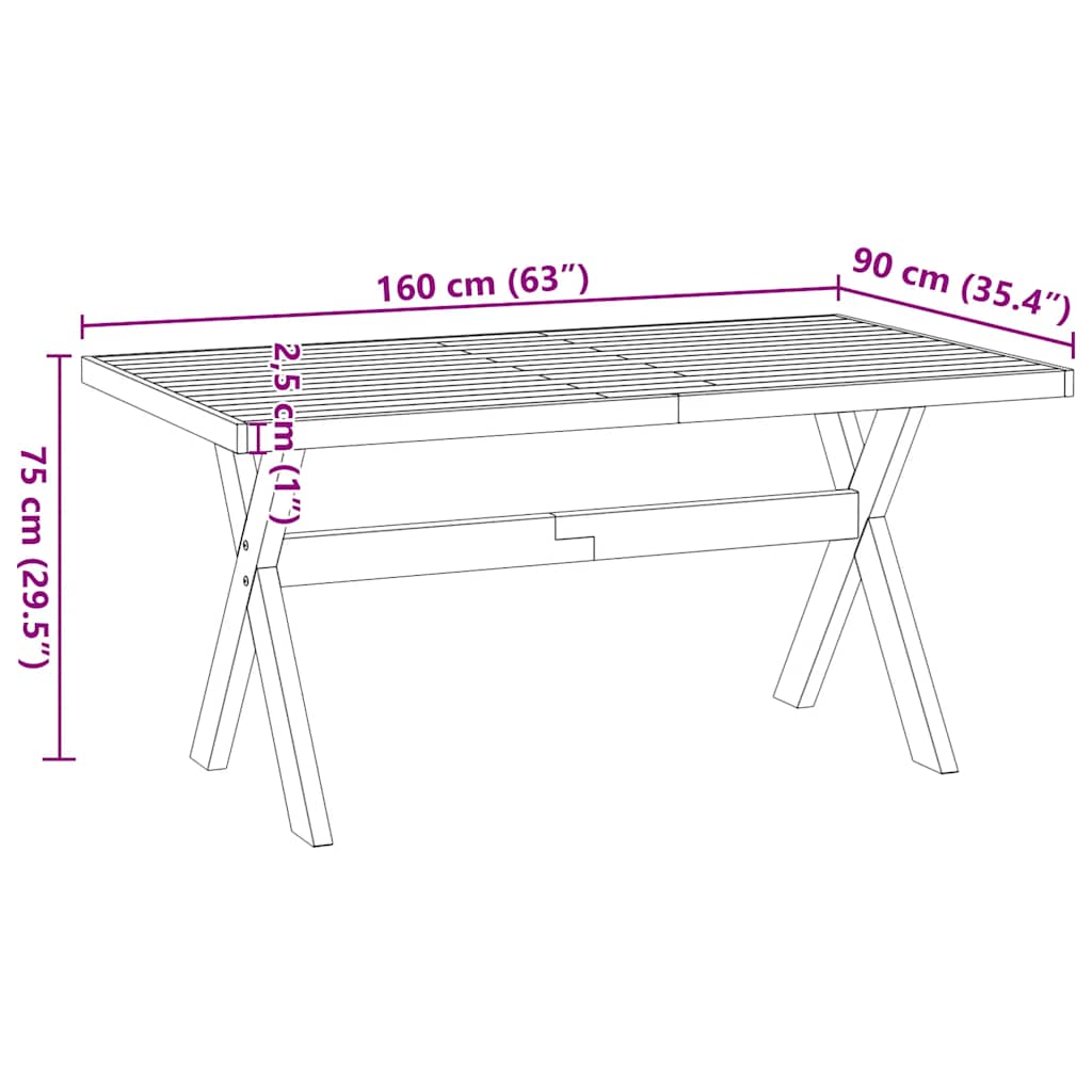 Table à manger NOAIN pieds en forme de X 160x90x75cm massif pin