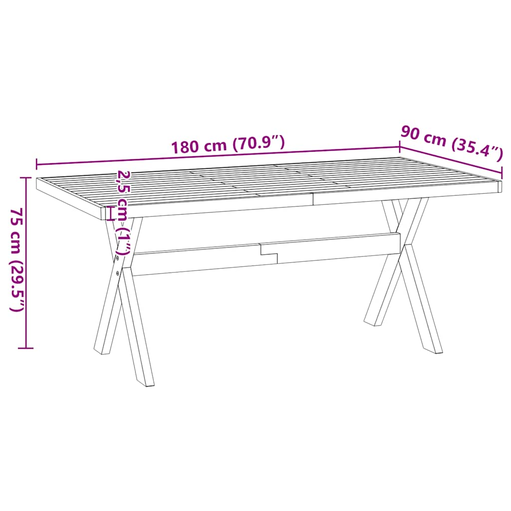 Table à manger NOAIN pieds en forme de X 180x90x75cm massif pin