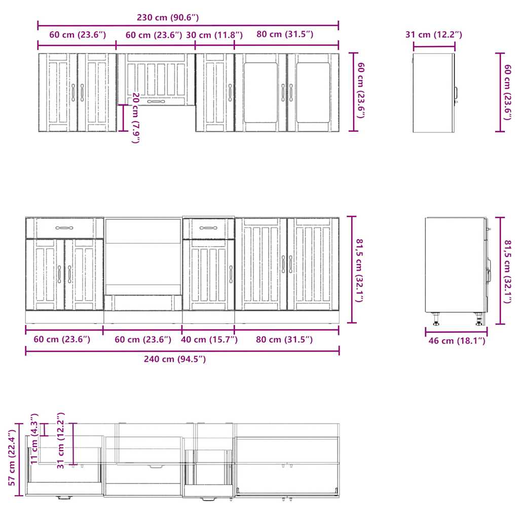 Ensemble D'armoires De Cuisine 8 Pcs Kalmar Bois D'ingénierie