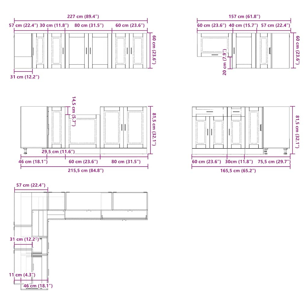 Ensemble D'armoires De Cuisine 11 Pcs Porto Bois D'ingénierie