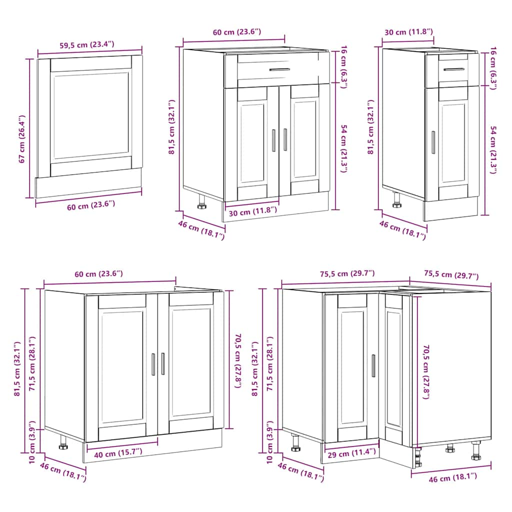 Ensemble D'armoires De Cuisine 11 Pcs Porto Bois D'ingénierie