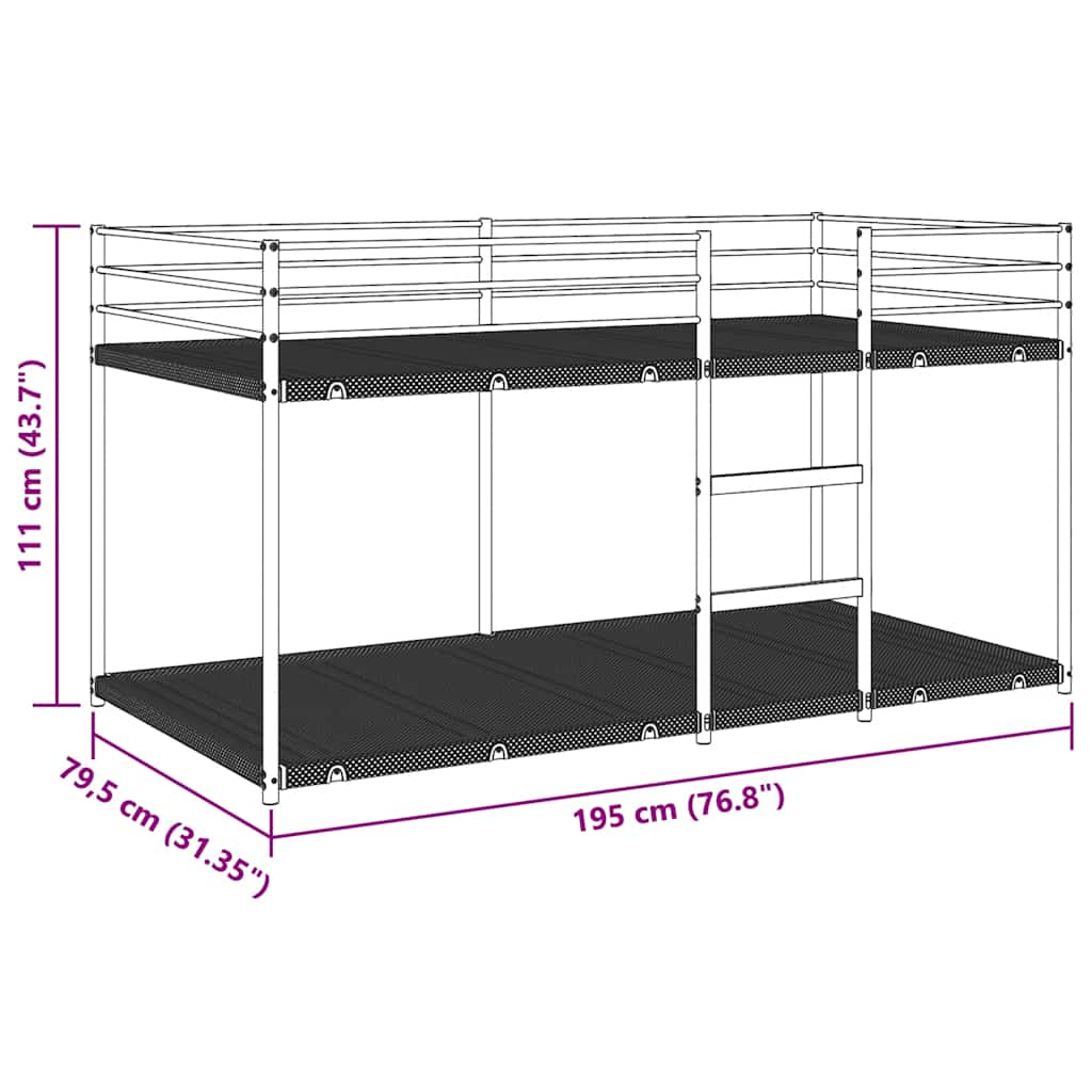 Lit superposé sans matelas noir 75x190 cm acier