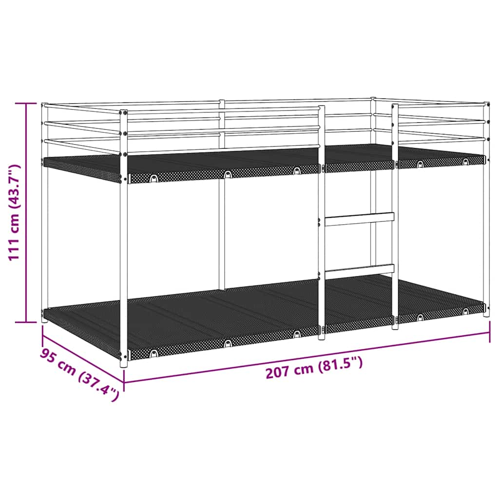 Lit superposé sans matelas blanc 90x200 cm acier