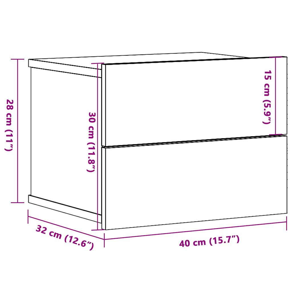 Tables de chevet murales 2 pcs vieux bois 40x32x30 cm