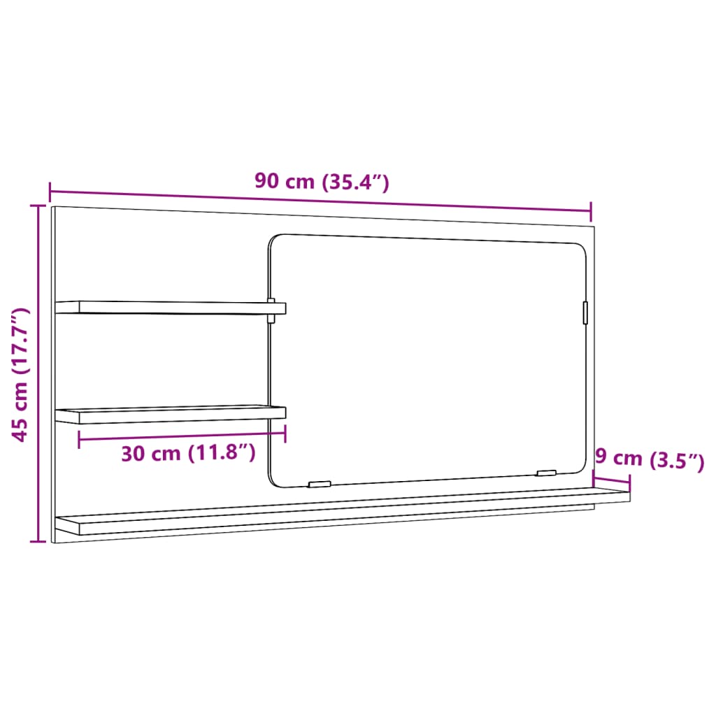 Armoire à miroir de salle de bain chêne artisanal 90x11x45 cm