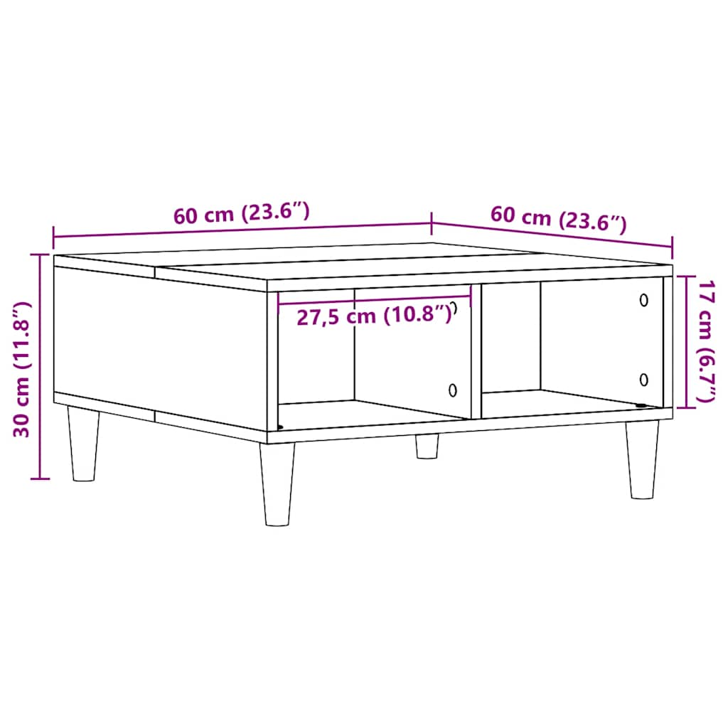 Table basse vieux bois 60x60x30 cm bois d'ingénierie