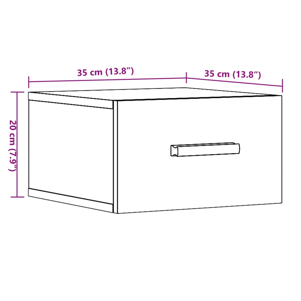 Table de chevet murale vieux bois 35x35x20 cm