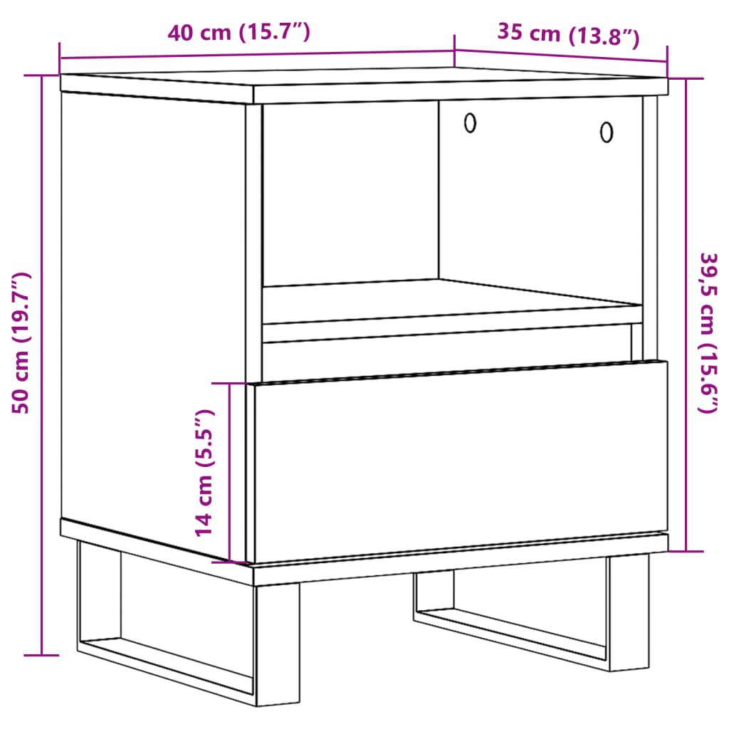 Table de chevet vieux bois 40x35x50 cm bois d’ingénierie