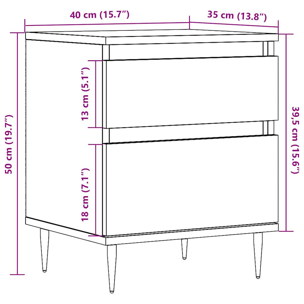 Table de chevet chêne artisanal 40x35x50 cm bois d’ingénierie