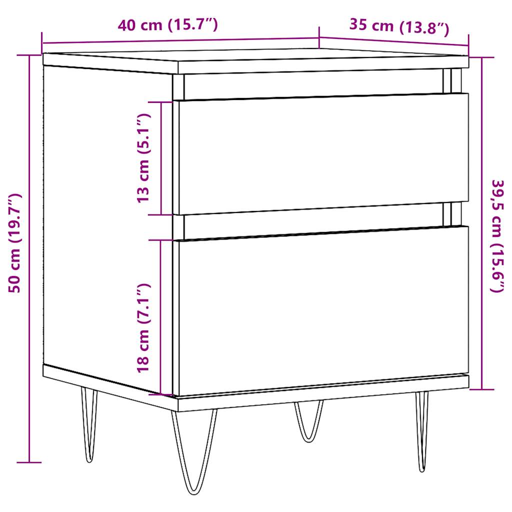 Tables de chevet 2 pcs vieux bois 40x35x50 cm bois d’ingénierie