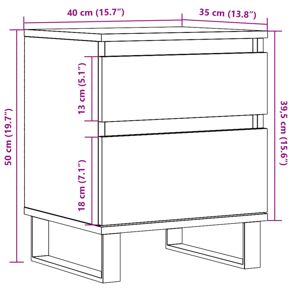 Table de chevet vieux bois 40x35x50 cm bois d’ingénierie